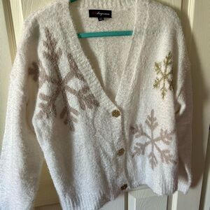 Women's White Snowflake Cardigan Sweater